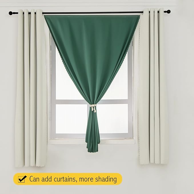 Blackout Curtains for Bedroom Sticky Curtain Blackout Window Cover Self Adhesive Curtains Rod No Drillng, 47" W X 84" L, Dark Green, 1 Panel