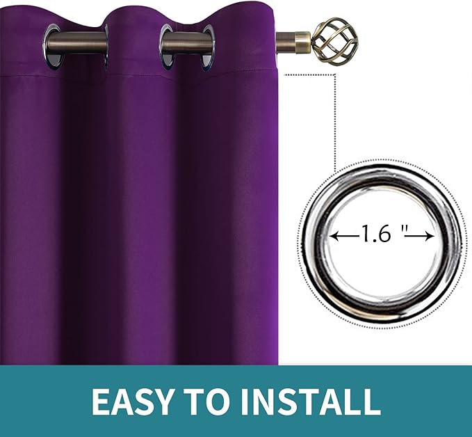 BGment Blackout Curtains - Grommet Thermal Insulated Room Darkening Bedroom and Living Room Curtains, Set of 2 Panels (52 x 108 Inch, Purple)