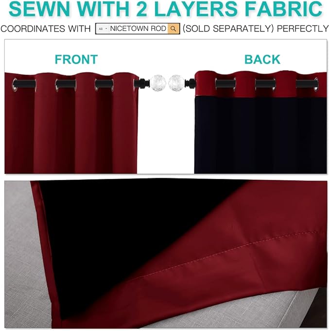 NICETOWN 100% Blackout Curtains with Black Liner Backing, Thermal Insulated Curtains for Living Room, Home Decoration, Burgundy Red, 42 inches Wide x 84 inches Long Per Panel, Set of 2 Panels