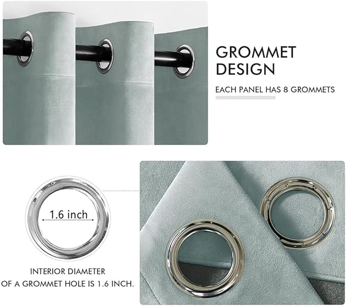MIULEE Velvet Curtains Misty Blue Elegant Grommet Thermal Insulated Soundproof Room Darkening Curtains/Drapes for Classical Living Room Bedroom Decor 52 x 108 Inch Set of 2