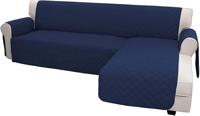 Easy-Going L Shape Couch Cover - Sectional Chaise Lounge Sofa Slipcover Reversible Dog Cat Pet Kids Children Furniture Protector (Large, Navy)