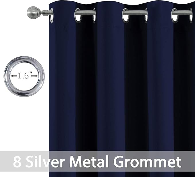 Yakamok Light Blocking Window Blackout Curtains Thermal Insulated Room Darkening Drapes for Bedroom,Solid Grommet Top Window Panels, 52x108 Inch, Navy Blue, One Pair