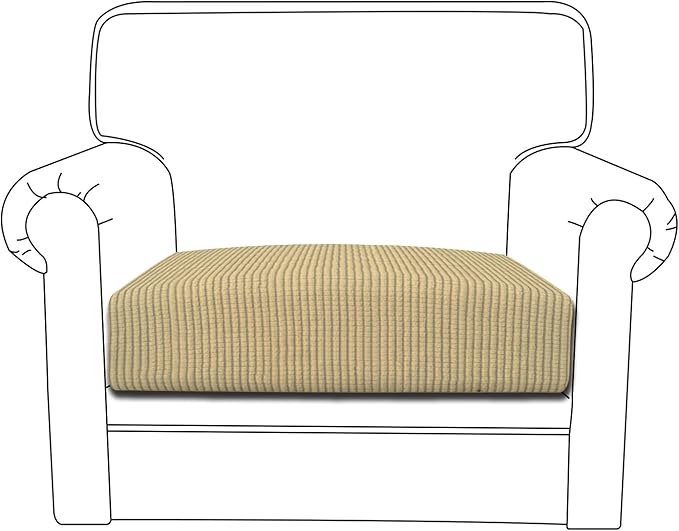 Easy-Going Stretch Cushion Cover Sofa Cushion Furniture Protector Sofa Seat Sofa slipcover Sofa Cover Soft Flexibility with Elastic Bottom(Chair Cushion,Beige)