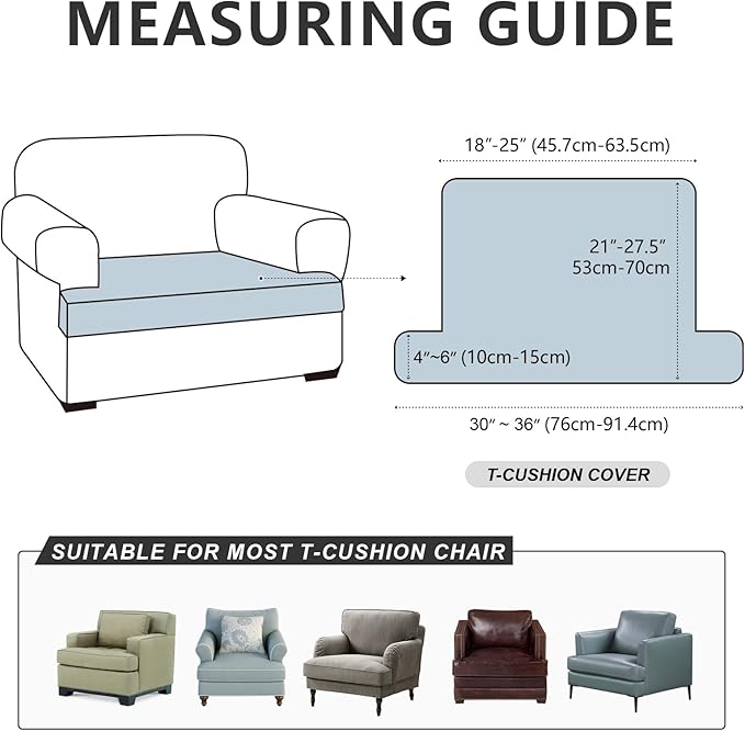 Leather Look Couch Cushion Covers Sofa Seat Slipcovers Sets Couches Furniture Protector for Sectional Armchair Loveseat Pets Kids Stretch Spandex Fabric (1 T-Cushion Armchair, Chocolate)