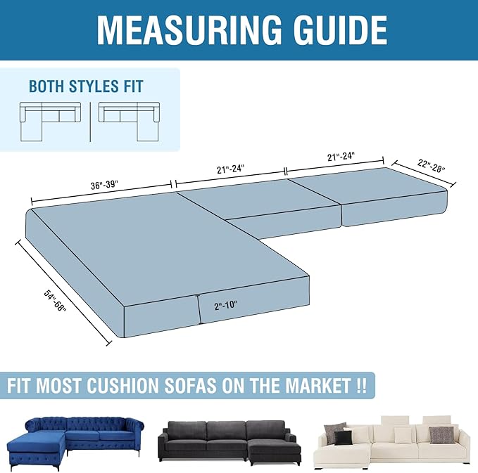 Couch Cover 3-Piece Elastic Velvet Couch Cushion Covers & Chaise Slipcovers for L-Shaped Sofas - Sofa Seat Covers Washable, Soft Protector for Couches (2 Seater + Chaise, Cream)