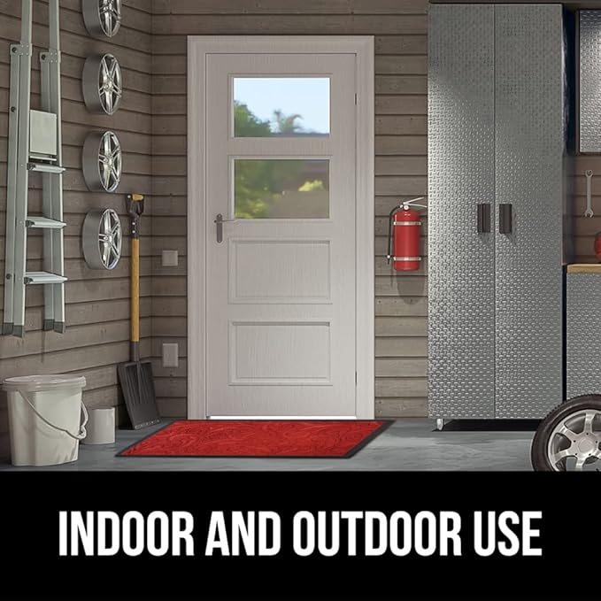 GORILLA GRIP 100% Waterproof All-Season WeatherMAX Doormat US Designed Natural Rubber, Stain and Fade Resistant, Low Profile Indoor Outdoor Door Mats, Easy Clean Patio Mat, 29x17, Red Vintage Wine