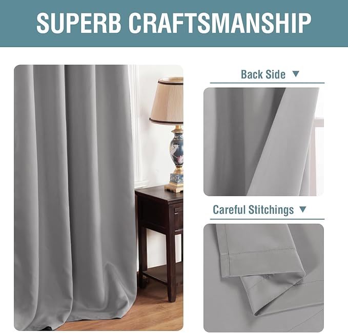 H.VERSAILTEX Grey Blackout Curtains for Bedroom Thermal Insulated Room Darkening Blackout Curtain Panel for Door, Window Panel Drapes - 1 Panel - 52 inch Wide by 90 inch Long, Dove Gray, Grommet Top