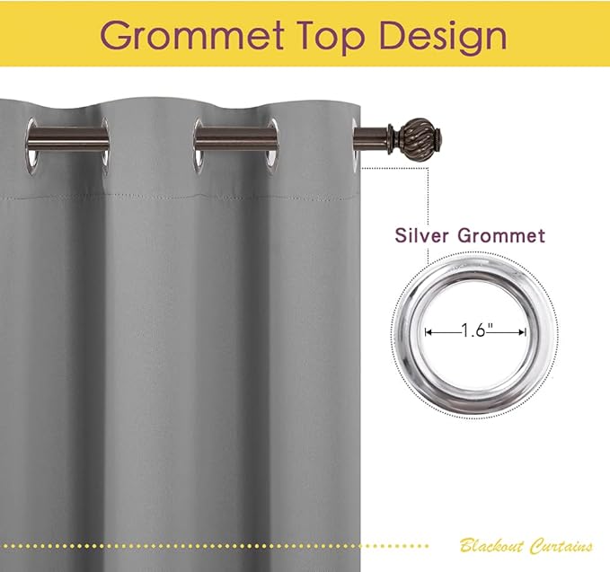 NICETOWN Bedroom Curtains Blackout Drapery Panels, Three Pass Microfiber Thermal Insulated Solid Ring Top Blackout Window Curtains/Drapes (Silver Grey, 2 Panels, 60 x 84 inches)