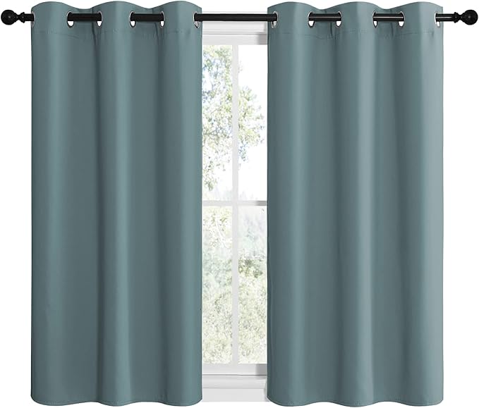 NICETOWN Modern Blackout Curtains Noise Reducing, Thermal Insulated and Privacy Room Darkening Drape Panels for Boy's Guest Room Door Small Short Window (Greyish Blue, 2 Panels, W42 x L40 -Inch)