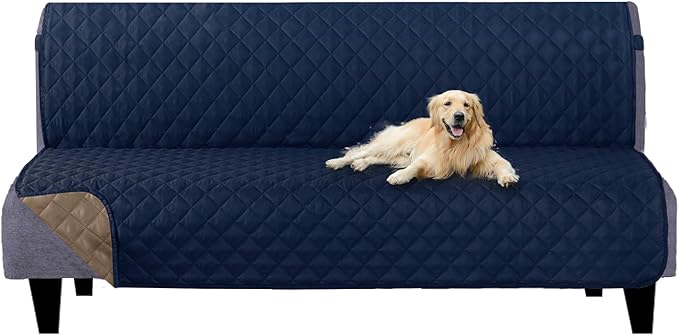 U-NICE HOME Futon Sofa Covers Reversible Sofa Slipcover Armless Cover Furniture Protector Couch Cover Water Resistant (Futon, Navy/Taupe)