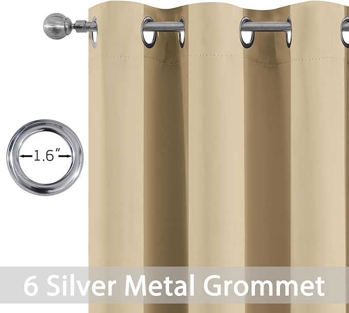 Yakamok Thermal Insulated Grommet Blackout Draperies/Drapes for Bedroom Window,Room Darkening Curtain Panels (2 Panels, W38 x L72 -Inch, Beige)