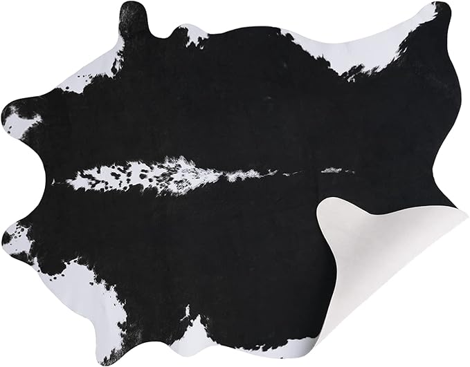 AROGAN 8x10 Feet Faux Cowhide Area Rugs for Living Room, Animal Skins Cow Hide Rug for Bedroom, Cool Western Christmas Decor, Thin Leather Cow Hide Carpets Fireplace Rug, Black