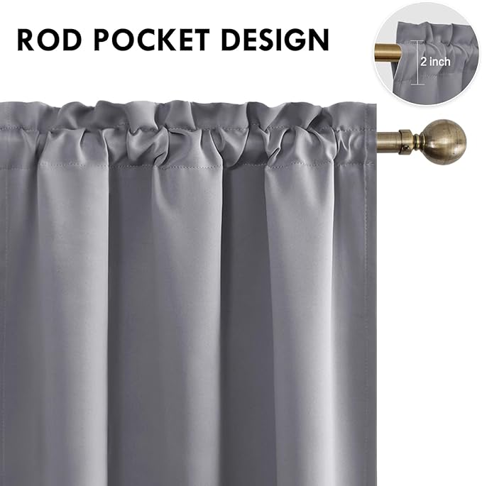 DWCN Blackout Curtains for Living Room Thermal Insulated, Energy Saving & Noise Reducing Bedroom Curtains, Grey, W 70x L 72 Inch, Set of 2 Rod Pocket Curtain Panels