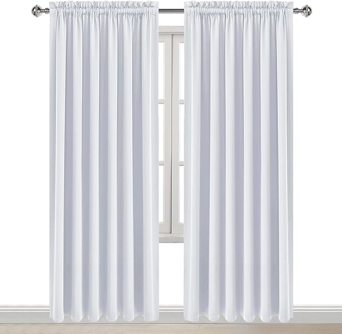 DWCN White Curtains for Living Room Thermal Insulated, Energy Saving & Noise Reducing Bedroom Curtains, White, W 70x L 84 Inch, Set of 2 Rod Pocket Curtain Panels