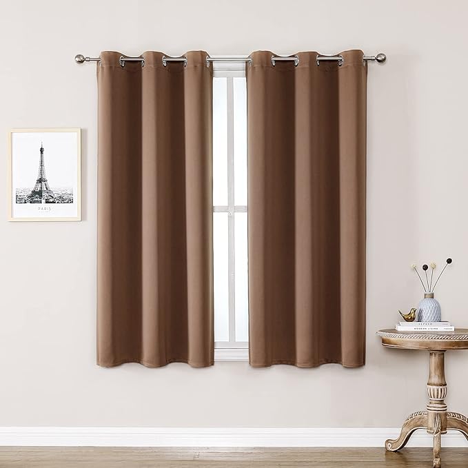ChrisDowa Small Window Curtains 40 inches Long for Bedroom - Grommet Short Thermal Insulated Room Darkening Curtains for Kitchen (2 Panels, Cappuccino, 29 x 40 Inch)