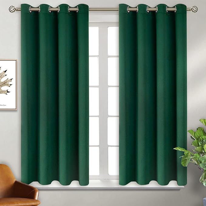 BGment Green Blackout Curtains 54 Inch Length 2 Panels Set, Grommet Thermal Insulated Room Darkening Curtains for Bedroom, Each 46 x 54 Inch