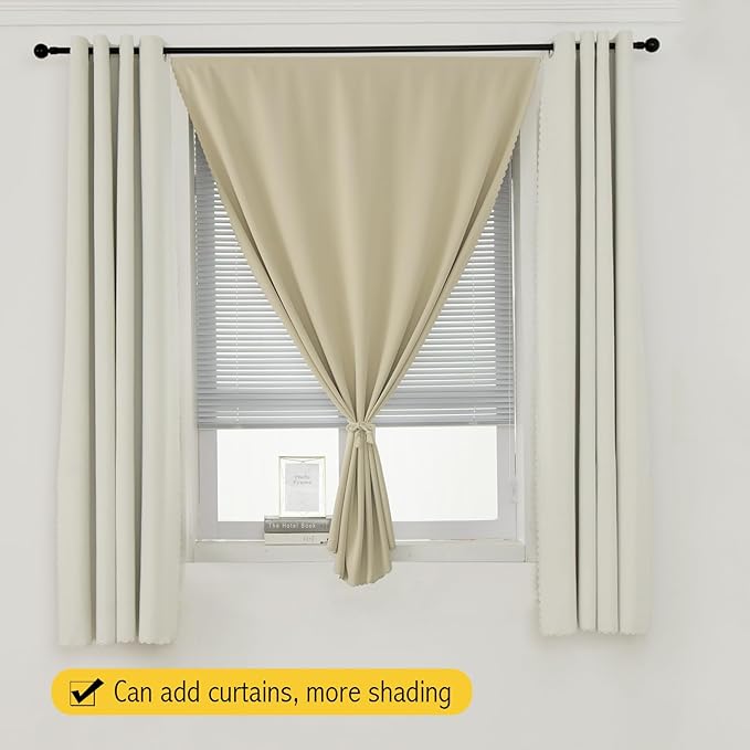 Self Adhesive Portable Blackout Curtains for Bedroom Easy to Install Window Thermal Lnsulated Kitchen Room Darkening Small Window Curtains, Cortinas Para Cuarto, 59"W X 84"L, Beige, 1 Panel