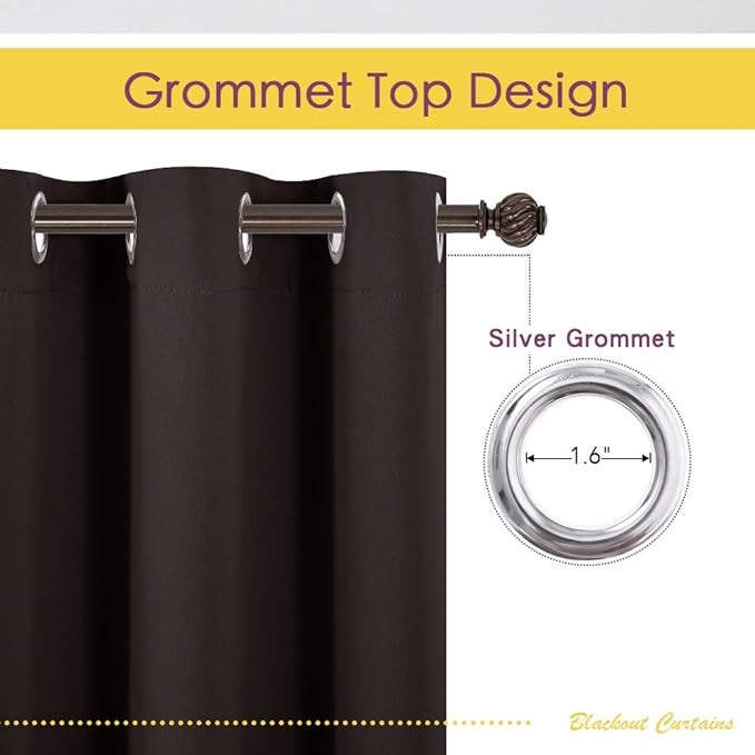 NICETOWN Room Darkening Curtains for Kitchen, Toffee Brown, Set of 2, 42 inches Wide by 50 inches Long, Window Treatment Thermal Insulated Solid Grommet Room Darkening Curtains/Drapes for Bedroom