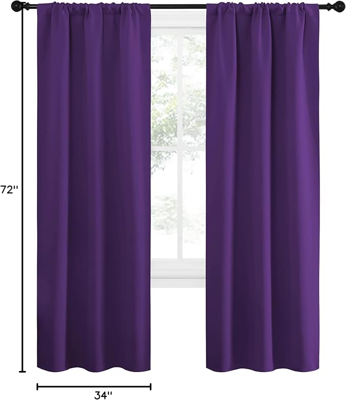 NICETOWN Blackout Curtains for Living Curtains, Triple Weave Home Decoration Thermal Insulated Solid Blackout Curtains & Drapes for Nursery (Set of 2, 34-inch x 72-inch, Royal Purple)