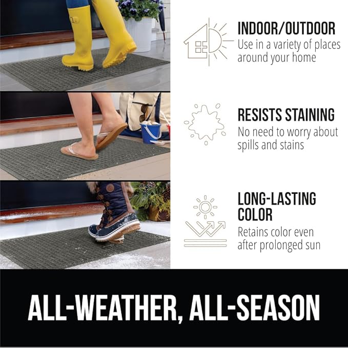 GORILLA GRIP® Ultra Absorbent Front Door Mat Outside Entrance, 72x24, Traps Dirt and Moisture, HydroABSORB Indoor Outdoor Doormat Holds Up to 2.75 Cups Water, Stain and Fade Resistant Welcome Mat Grey