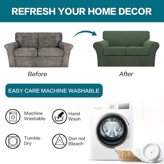 Turquoize 3 Piece Sofa Covers for 2 Cushion Couch Sofa Slipcover Soft Couch Cover for Dogs-Washable Sofa Furniture Covers with 2 Individual Cushion Covers, Feature Fabric (2 Cushion Sofa,Bronze Green)