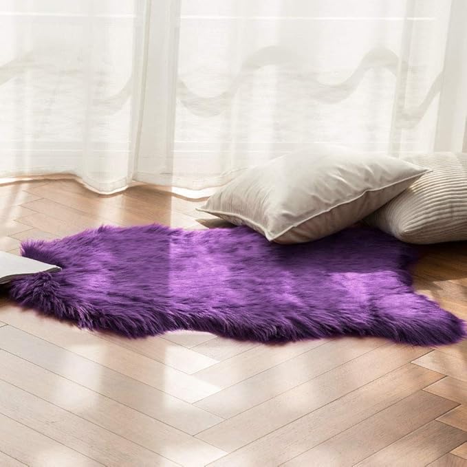 MIULEE Luxury Super Soft Fluffy Area Rug Faux Fur Sheepskin Rug Decorative Plush Shaggy Carpet for Bedside Sofa Floor Nursery 2 x 3 Feet, Purple