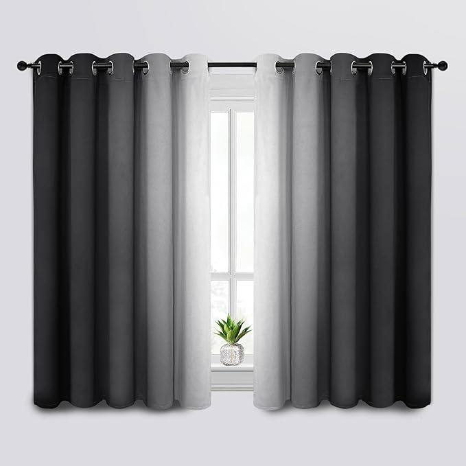 SimpleHome Ombre Room Darkening Curtains for Bedroom, Gradient Black to Grey White Light Blocking Thermal Insulated Grommet Window Curtains/Drapes for Living Room,2 Panels, 62x63 inches Length