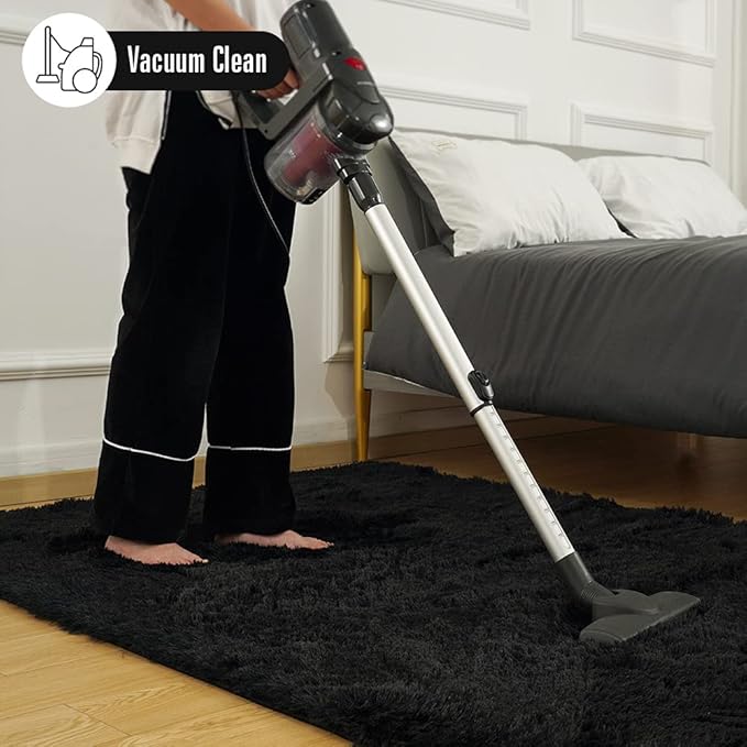 Amearea Premium Soft Fluffy Rug Modern Shag Carpet, 5.3x7.5 Feet, Fuzzy Plush Rugs for Living Room Bedroom Kids Room Home Decor, Nursery Non Slip Indoor Shaggy Carpets, Black