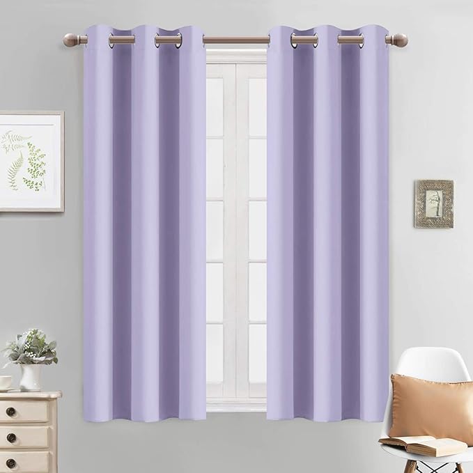 Yakamok Room Darkening Grommet Window Drapes Blackout Curtains Thermal Insulated Grommet Curtain Panels for Bedroom, 38W x 54L, Lilac, 2 Panels