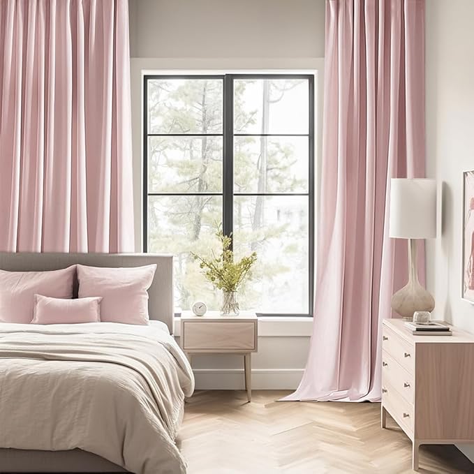 MIULEE Baby Pink Back Tab Blackout Curtains 108 Inch Long 2 Panels Set for Living Room Bedroom Privacy, Rod Pocket/Pinch Pleated Extra Long Thermal Insulated Room Darkening Light Blocking Drapes
