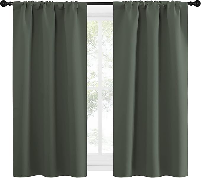 NICETOWN Bedroom Curtains Blackout Draperies - All Season Thermal Insulated Solid Rod Pocket Top Blackout Curtains/Drapes for Kid's Room (Dark Mallard, 1 Pair, 34 x 54 Inch)