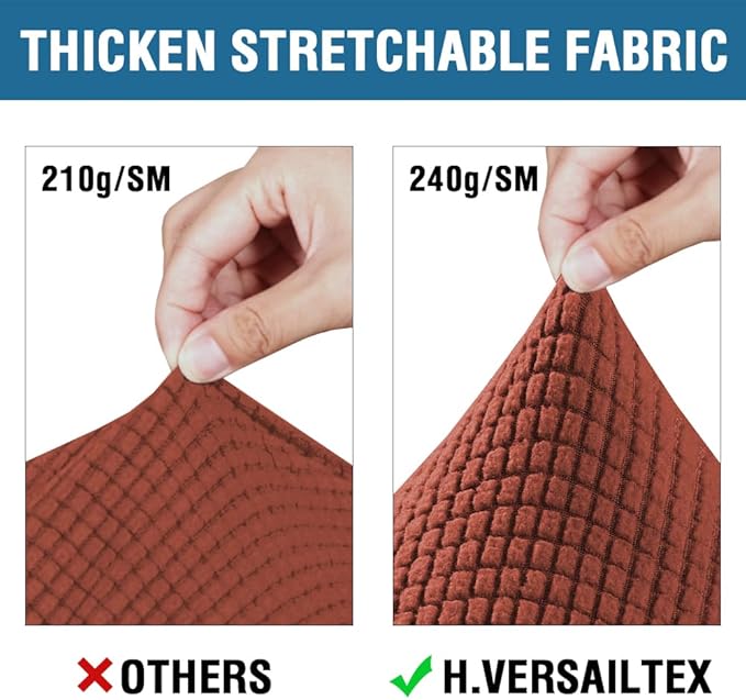 H.VERSAILTEX 3 Piece Stretch Sofa Covers for 2 Cushion Loveseat Couch Covers for Living Room Sofa Slipcovers (Base Cover Plus 2 Seat Cushion Covers) Thicker Jacquard Fabric(Medium Sofa, Rust)