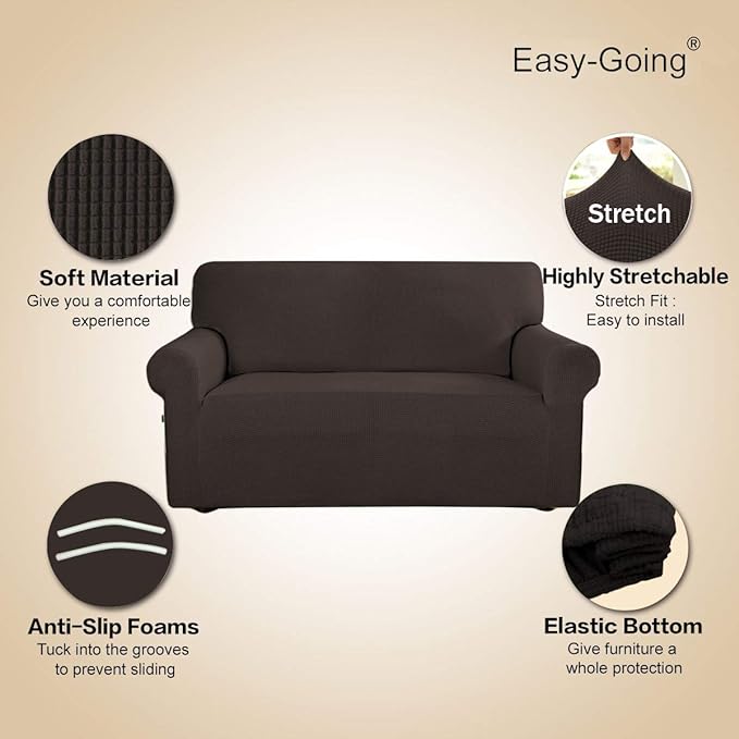 Easy-Going Stretch Oversized Sofa Slipcover 1-Piece Sofa Cover Furniture Protector Couch Soft with Elastic Bottom for Kids, Polyester Spandex Jacquard Fabric Small Checks Chocolate