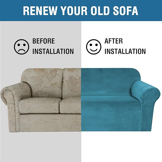 H.VERSAILTEX Stretch Velvet Sofa Covers Large Couch Covers Sofa Slipcovers Furniture Protector Soft with Non Slip Elastic Bottom, Feature Thick Comfy Rich Velour (XL Sofa, 98"-105", Peacock Blue)