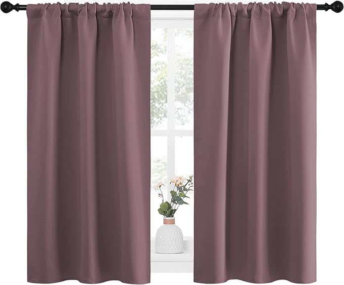 NICETOWN Kitchen Curtains, Short Blackout Curtains & Drapes, Small Window Draperies for Dining Room, Cupboard (Dry Rose, 34" W by 45" L, Set of 2)
