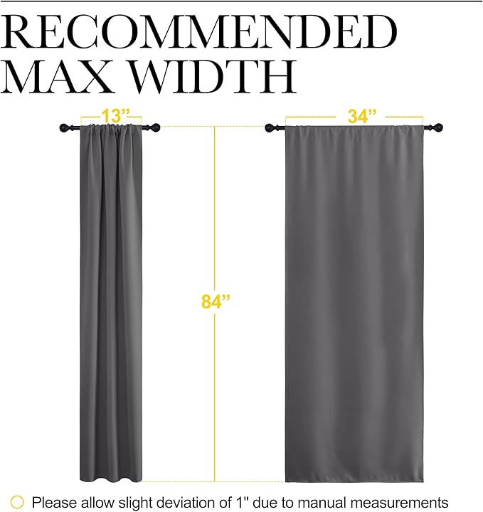 NICETOWN Grey Window Curtains for Bedroom - Home Decoration Thermal Insulated Rod Pocket Blackout Blinds & Drapes for Small Windows (Gray, 2 Panels, W34 x L84 -Inch)