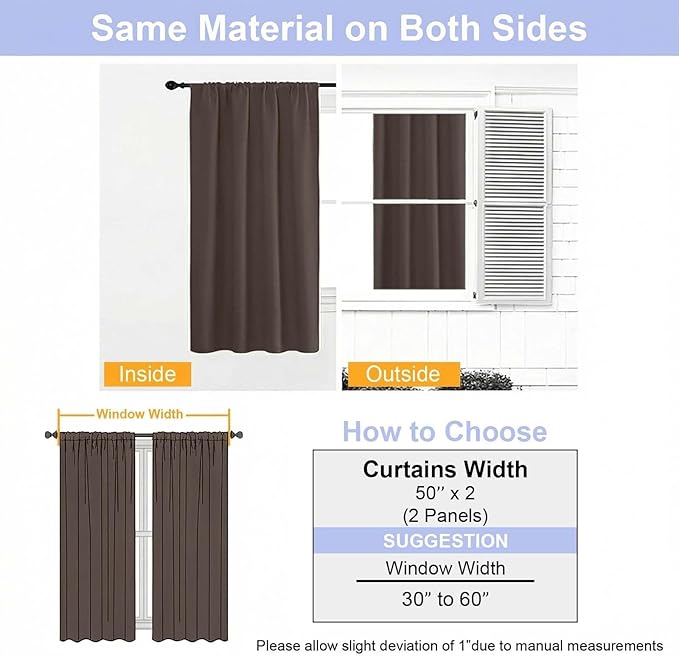 Simplebrand Ava Chocolate Blackout Curtains for Bedroom 84 Inch Length 2 Panels Set, Solid Thermal Insulated Privacy Living Room Window Treatment Curtains Blackout Drapes, W50 x L84 Inch, Chocolate