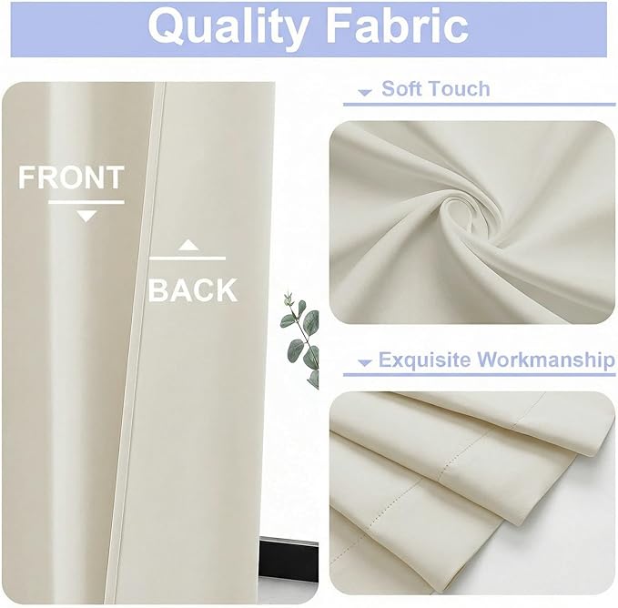 Simplebrand Ava Ivory Light Filtering Curtains for Bedroom 63 Inch Length 2 Panels Set, Privacy Thermal Insulated Rod Pocket Door Window Curtains for Patio French Door Front Door, W40 x L63 Inch