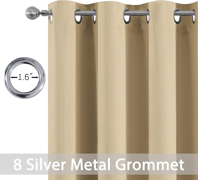 Yakamok Blackout Curtains Room Darkening Thermal Insulated Grommet top Window Curtains for Living Room, 52 x 72Inch, Beige, Set of 2