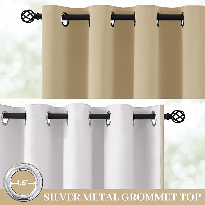 Yakamok 100% Blackout Curtain Panels 84 inches Cold and Light Blocking Drapes for Nursery, 2 Thick Layers Thermal Insulated Draperies (2 Pieces, 50 Wide Each Panel, Beige Front with White Backing)