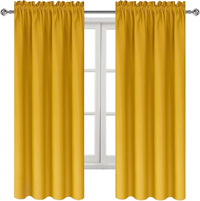 DWCN Blackout Curtains Room Darkening Thermal Insulated Bedroom Curtains Window Curtain Panels, 42 x 63 inches Long, Set of 2 Yellow Rod Pocket Drapes