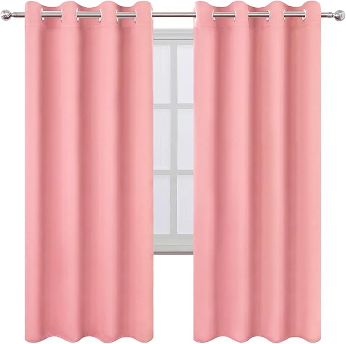 LEMOMO Blackout Curtains 66 x 72 Inch Long Pink Curtains Set of 2 Panels Room Darkening Curtains for Bedroom and Living Room