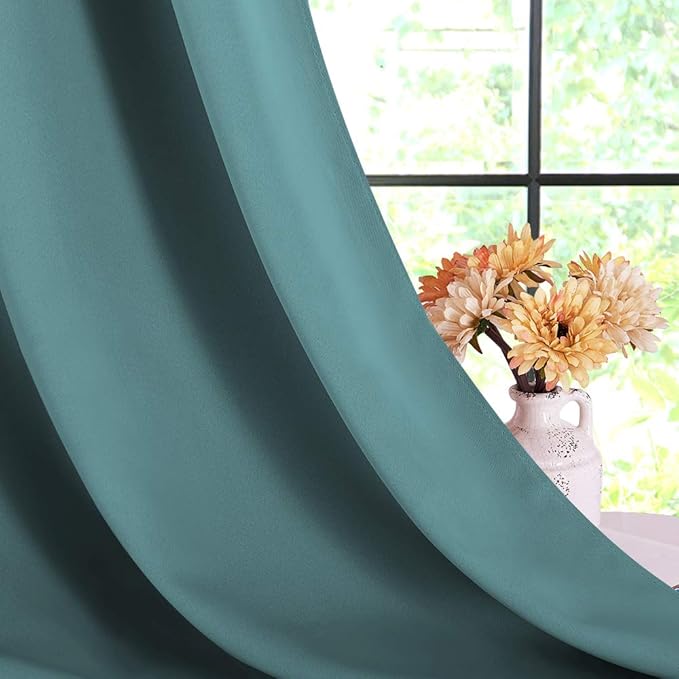 NICETOWN Blackout Window Curtains 70" L, 2 Panels, 34 inch, Sea Teal, Grommet Top Room Darkening Thermal Insulated Vertical Window Drapes Modern for Flat/Apartment