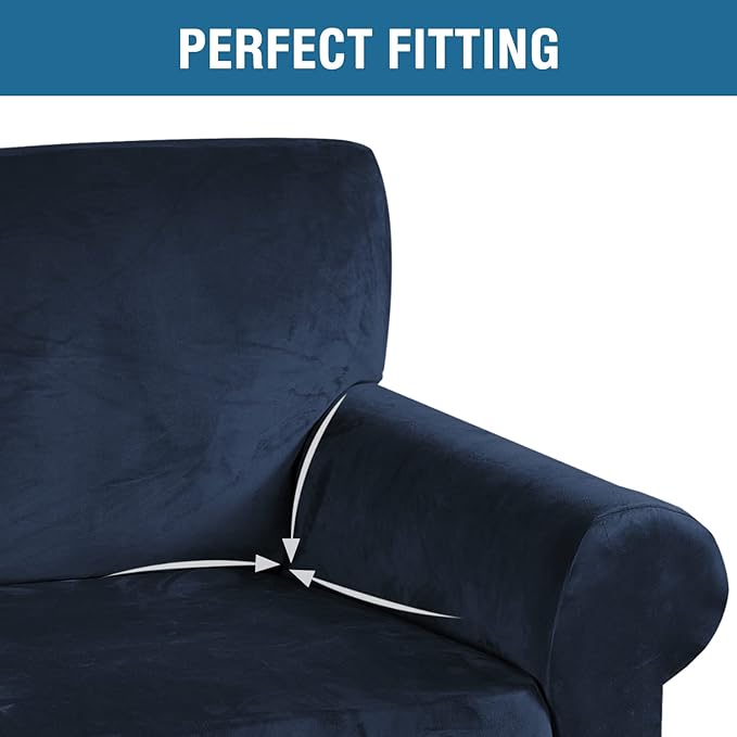 H.VERSAILTEX Stretch Velvet Loveseat Covers for 2 Cushion Couch Covers for Living Room Sofa Covers Slipcovers with Non Slip Straps Bottom, Ultra Thick Comfy Velour (Width 58"-72", Navy)
