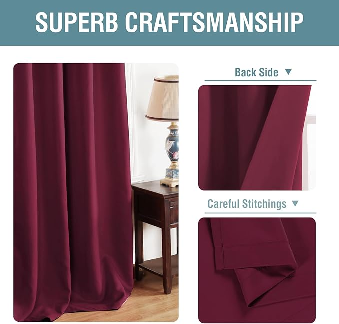 H.VERSAILTEX Light Blocking Blackout Curtains Window Treatment Thermal Insulated Grommet Energy Saving Curtains/Drapes for Bedroom/Living Room/Christmas Season Sale (52 x 96 Inch, Burgundy Red)