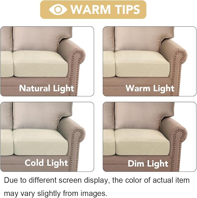 H.VERSAILTEX High Stretch Individual Seat Cushion Covers Sofa Slipcovers Couch Cushion Covers Sofa Covers Featuring Jacquard Textured Twill Fabric (2 Pack for 2 Cushion Loveseat, Natural, Medium)