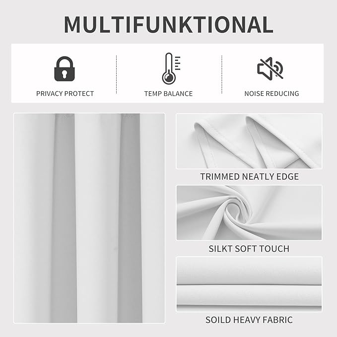 Joydeco Blackout Curtains 90 Inches Long 2 Panels Set, Thermal Insulated Long Curtains& Drapes 2 Burg, Room Darkening Drapes for Bedroom Living Room (Greyish White, W37 x L90 Inch)