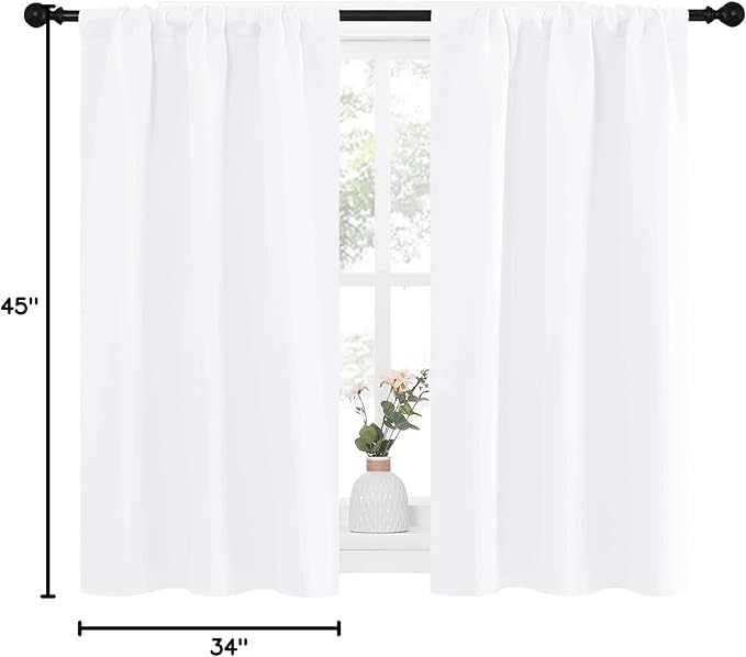 NICETOWN White Curtains for Kitchen Window, Home Decoration Light Filtering Curtains & Drapes for Small Window (34 in x 45 in (W x L), 1 Pair)