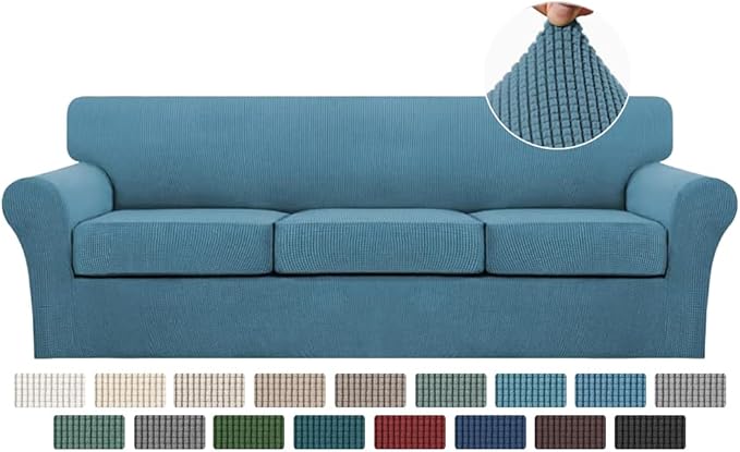Turquoize 4 Piece Sofa Covers for 3 Cushion Couch Sofa Slipcover Soft Couch Cover for Dogs-Washable Sofa Furniture Covers with 3 Individual Large Cushion Covers, Feature Fabric (XL Sofa, Storm Blue)