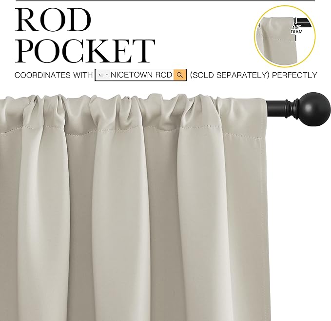 NICETOWN Living Room Curtains, Blackout Draperies, Natural, 1 Pair, 70 x 84-inch, Home Decorations Thermal Insulated Solid Rod Pocket Blackout Drapes for Cafe